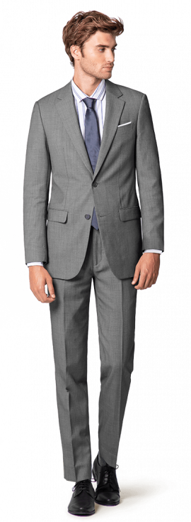 Grey Wool Blend Suit with a pocket square