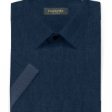Blue short sleeved linen-cotton dress Shirt
