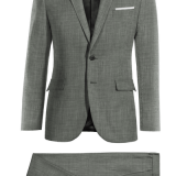 Grey Wool Blend Suit with a pocket square